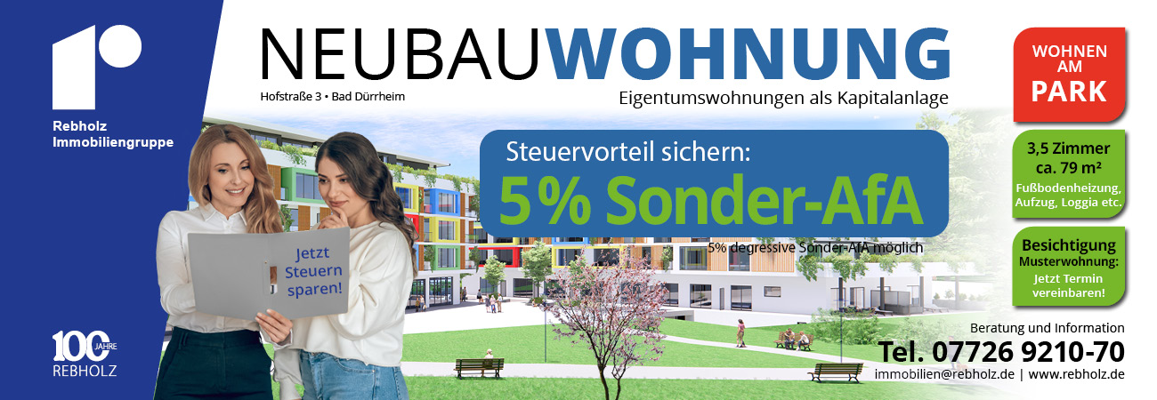 Kapitalanlage Wohnung Bad Dürrheim, jetzt 5 Prozent AfA sichern.