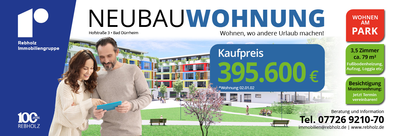 Angebot Neubauwohnung Bad Dürrheim Stadtzentrum, 3,5 Zimmer, ca. 79 qm, Wohnen am Park
